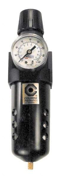 Coilhose Pneumatics - 1/2" NPT Port Standard 1 Piece Filter/Regulator FRL Unit - Polycarbonate Bowl, 127 SCFM, 150 Max psi, 10.5" High, Manual Drain - Americas Industrial Supply