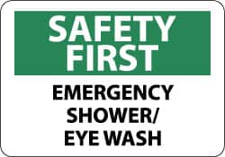 NMC - "Safety First - Emergency Shower/Eye Wash", 10" Long x 14" Wide, Rigid Plastic Safety Sign - Rectangle, 0.05" Thick, Use for First Aid - Americas Industrial Supply