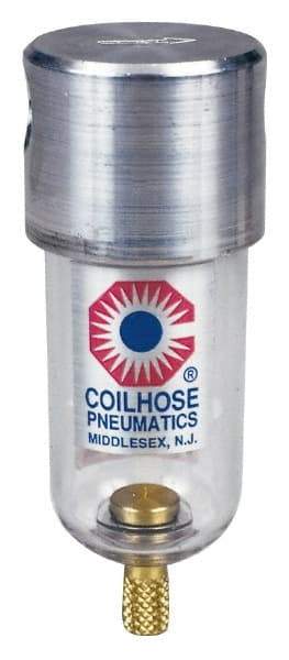 Coilhose Pneumatics - 1/8" Port, 4" High x 1-1/2" Wide, Miniature FRL Filter with Metal Bowl & Manual Drain - 25 SCFM, 250 Max psi, 250°F Max, 1.5 oz Bowl Capacity - Americas Industrial Supply