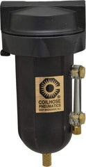 Coilhose Pneumatics - 1/4" Port, 5" High, FRL Filter with Aluminum Bowl & Manual Drain - 250 Max psi, 250°F Max, 4 oz Bowl Capacity - Americas Industrial Supply