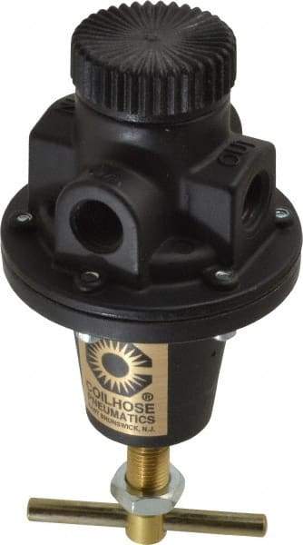Coilhose Pneumatics - 1/4 NPT Port, 40 CFM, Cast Aluminum Heavy-Duty T-Handle Regulator - 0 to 125 psi Range, 250 Max psi Supply Pressure, 1/4" Gauge Port Thread, 3" Wide x 5-1/2" High - Americas Industrial Supply