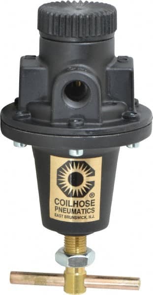 Coilhose Pneumatics - 3/8 NPT Port, 40 CFM, Cast Aluminum Heavy-Duty T-Handle Regulator - 0 to 125 psi Range, 250 Max psi Supply Pressure, 1/4" Gauge Port Thread, 3" Wide x 5-1/2" High - Americas Industrial Supply