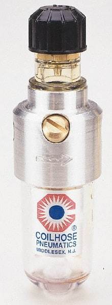 Coilhose Pneumatics - 1/4 NPT Port, 150 Max psi, Miniature Lubricator - Polycarbonate Bowl, Cast Aluminum Body, 11 CFM, 120°F Max, 1-1/2" Wide x 5" High - Americas Industrial Supply
