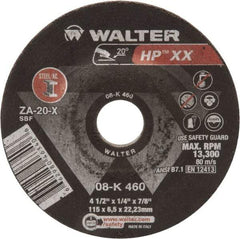 WALTER Surface Technologies - 20 Grit, 4-1/2" Wheel Diam, 1/4" Wheel Thickness, Type 27 Depressed Center Wheel - Aluminum Oxide, 13,300 Max RPM - Americas Industrial Supply