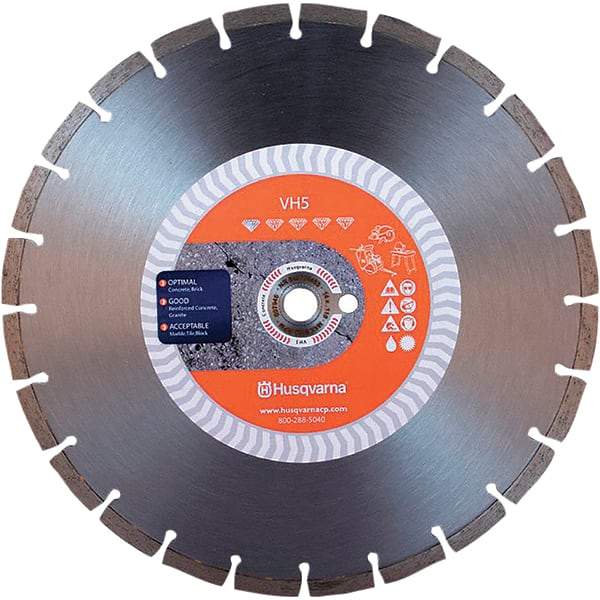 Husqvarna - 14" Diam, 25/32 & 1" Arbor Hole Diam, Continuous Edge Tooth Wet & Dry Cut Saw Blade - Diamond-Tipped, General Purpose Action, Standard Round Arbor - Americas Industrial Supply