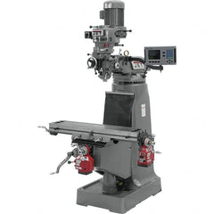 Jet - 9" Table Width x 42" Table Length, Step Pulley Control, 1 Phase Knee Milling Machine - R8 Spindle Taper, 2 hp - Americas Industrial Supply