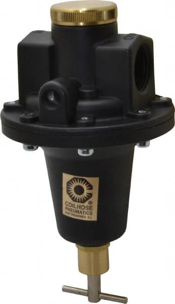 Coilhose Pneumatics - 1 NPT Port, 160 CFM, Cast Aluminum Tamper Proof Heavy-Duty T-Handle Regulator - 0 to 125 psi Range, 250 Max psi Supply Pressure, 1/4" Gauge Port Thread, 5" Wide x 8-1/2" High - Americas Industrial Supply