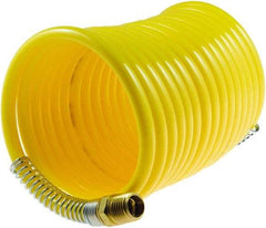 Coilhose Pneumatics - 1/4" ID, 1/4 Thread, 25' Long, Yellow Nylon Coiled & Self Storing Hose - 185 Max psi, Male Swivel x Male Swivel - Americas Industrial Supply