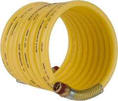 Coilhose Pneumatics - 3/8" ID, 3/8 Thread, 12' Long, Yellow Nylon Coiled & Self Storing Hose - 165 Max psi, Male Swivel x Male Swivel - Americas Industrial Supply