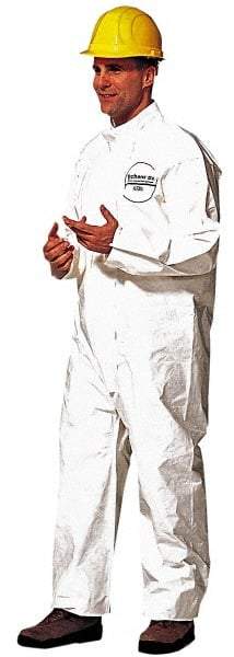 Dupont - Size 2XL Saranex Chemical Resistant Coveralls - White, Zipper Closure, Open Cuffs, Open Ankles, Bound Seams - Americas Industrial Supply