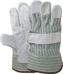 PIP - Size L (9) Split Cowhide General Protection Work Gloves - For General Purpose, Uncoated, Safety Cuff, Full Fingered, Green/Pink/Gray, Paired - Americas Industrial Supply