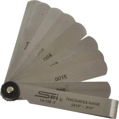 SPI - 9 Piece, 0.0015 to 0.015", Parallel Feeler Gage Set - 3" Long x 1/2" Wide, Tempered Steel - Americas Industrial Supply