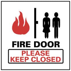 NMC - Fire Door - Please Keep Closed, Pressure Sensitive Vinyl Fire Sign - 4" Wide x 4" High - Americas Industrial Supply
