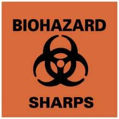 NMC - Hazardous Materials Label - Legend: Biohazard - Sharps, English, Black & Orange, 4" Long x 4" High, Sign Muscle Finish - Americas Industrial Supply