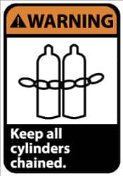 NMC - "Warning - Keep All Cylinders Chained", 14" Long x 10" Wide, Aluminum Safety Sign - Rectangle, 0.04" Thick, Use for Accident Prevention - Americas Industrial Supply