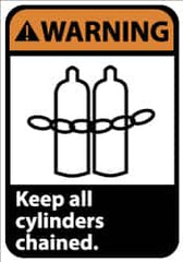NMC - "Warning - Keep All Cylinders Chained", 14" Long x 10" Wide, Aluminum Safety Sign - Rectangle, 0.04" Thick, Use for Accident Prevention - Americas Industrial Supply