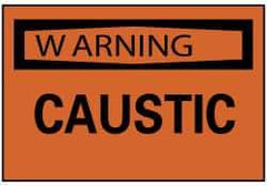 NMC - Accident Prevention Label, Header: WARNING - Legend: Warning - Caustic, English, Black & Orange, 5" Long x 3" High, Sign Muscle Finish - Americas Industrial Supply