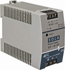 Sola/Hevi-Duty - 100 Watt, 1 Amp, 264 VAC, 375 VDC Input, 48 to 56 VDC Output, DIN Rail Power Supply - Screw Terminal Connection, 1 Output, 1.77 Inch Wide x 3.58 Inch Deep x 2.95 Inch High, Up to 90% Efficiency, 14 to 140°F, Green LED Display - Americas Industrial Supply