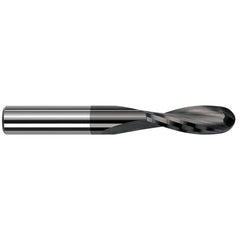 Ball End Mill: 0.25″ Dia, 0.75″ LOC, 2 Flute, Solid Carbide 2-1/2″ OAL, 1/4″ Shank Dia, 20 ° Helix, Amorphous Diamond Coated, Single End