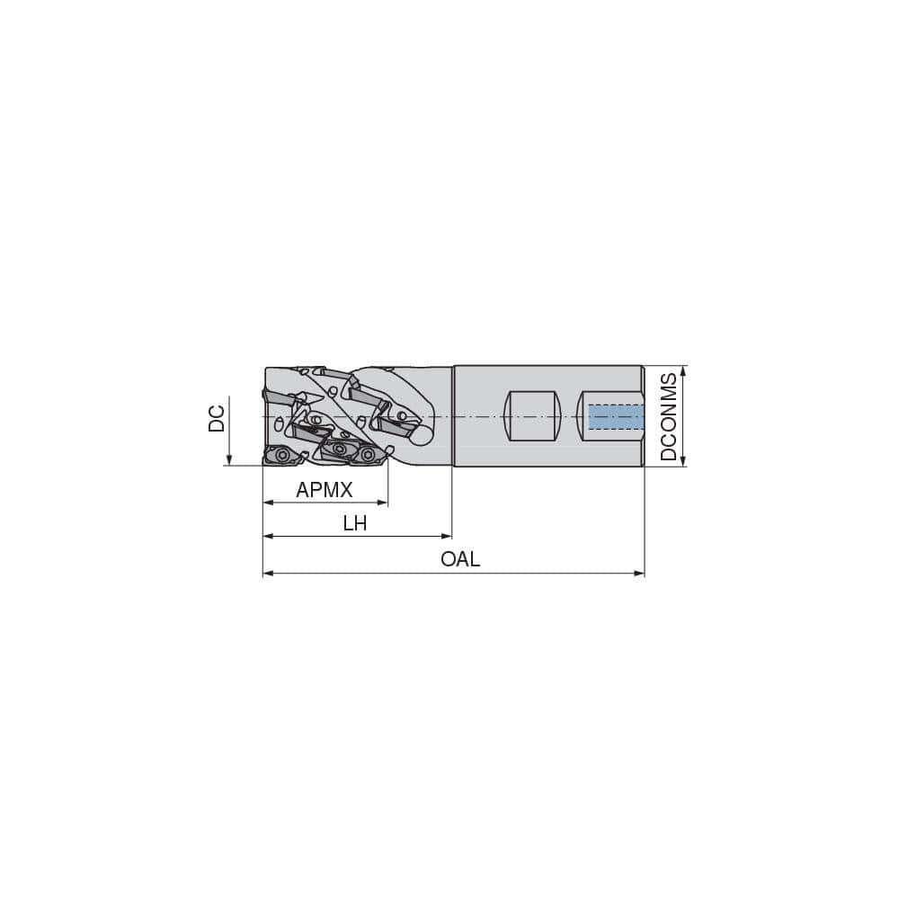 Indexable Square-Shoulder End Mill:  C211150R03K411A225EF,  1.5000'' Cut Dia,  1.4200'' Max Depth of Cut,  1.5000'' Shank Dia,  Cylindrical Shank Uses  12,  Normal Pressure,