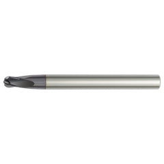 3/16″ Dia. × 1/4″ Shank × 3/16″ DOC × 3″ OAL, Carbide AlTiN, 4 Flute, CW|15° Helix, Round, Ballnose End Mill - Exact Industrial Supply