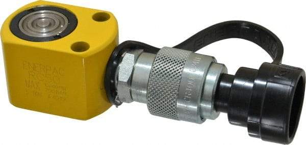 Enerpac - 5 Ton, 0.63" Stroke, 0.62 Cu In Oil Capacity, Portable Hydraulic Single Acting Cylinder - 0.99 Sq In Effective Area, 1.63" Lowered Ht., 2.25" Max Ht., 1.13" Cyl Bore Diam, 1" Plunger Rod Diam, 10,000 Max psi - Americas Industrial Supply