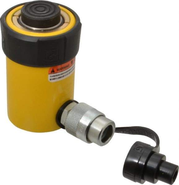 Enerpac - 15 Ton, 1" Stroke, 3.14 Cu In Oil Capacity, Portable Hydraulic Single Acting Cylinder - 3.14 Sq In Effective Area, 4.88" Lowered Ht., 5.88" Max Ht., 2" Cyl Bore Diam, 1.625" Plunger Rod Diam, 10,000 Max psi - Americas Industrial Supply