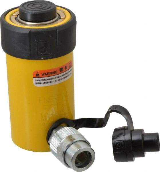 Enerpac - 15 Ton, 2" Stroke, 6.28 Cu In Oil Capacity, Portable Hydraulic Single Acting Cylinder - 3.14 Sq In Effective Area, 5.88" Lowered Ht., 7.88" Max Ht., 2" Cyl Bore Diam, 1.625" Plunger Rod Diam, 10,000 Max psi - Americas Industrial Supply