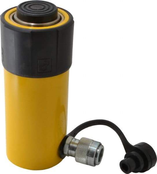 Enerpac - 25 Ton, 4" Stroke, 20.63 Cu In Oil Capacity, Portable Hydraulic Single Acting Cylinder - 5.16 Sq In Effective Area, 8.5" Lowered Ht., 12.5" Max Ht., 2.56" Cyl Bore Diam, 2.25" Plunger Rod Diam, 10,000 Max psi - Americas Industrial Supply