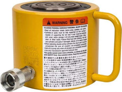 Enerpac - 100 Ton, 2.25" Stroke, 44.18 Cu In Oil Capacity, Portable Hydraulic Low Profile Cylinder - 19.64 Sq In Effective Area, 5.56" Lowered Ht., 7.81" Max Ht., 5" Cyl Bore Diam, 3.63" Plunger Rod Diam, 10,000 Max psi - Americas Industrial Supply