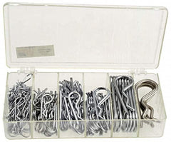 Precision Brand - 150 Piece, 1/16 to 3/16" Pin Diam, Hitch Pin Assortment - 1-9/16 to 3-1/4" Long, Steel - Americas Industrial Supply