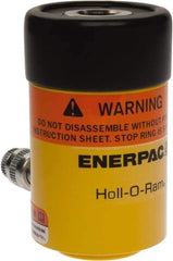 Enerpac - 12 Ton, 1.63" Stroke, 4.49 Cu In Oil Capacity, Portable Hydraulic Hollow Hole Cylinder - 2.76 Sq In Effective Area, 4.75" Lowered Ht., 6.38" Max Ht., 2.13" Cyl Bore Diam, 1.38" Plunger Rod Diam, 10,000 Max psi - Americas Industrial Supply