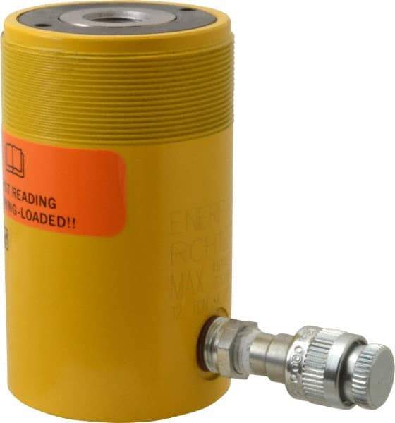 Enerpac - 12 Ton, 1.63" Stroke, 4.49 Cu In Oil Capacity, Portable Hydraulic Hollow Hole Cylinder - 2.76 Sq In Effective Area, 4.75" Lowered Ht., 6.38" Max Ht., 2.13" Cyl Bore Diam, 1.38" Plunger Rod Diam, 10,000 Max psi - Americas Industrial Supply