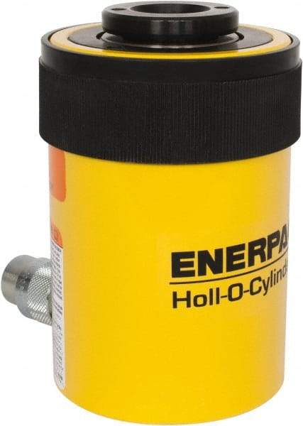 Enerpac - 30 Ton, 2.5" Stroke, 18.05 Cu In Oil Capacity, Portable Hydraulic Hollow Hole Cylinder - 7.22 Sq In Effective Area, 7.03" Lowered Ht., 9.53" Max Ht., 3.5" Cyl Bore Diam, 2.5" Plunger Rod Diam, 10,000 Max psi - Americas Industrial Supply