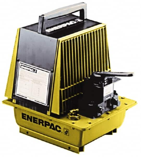 Enerpac - 10,000 psi Air-Hydraulic Pump & Jack - 2 Gal Oil Capacity, 3-Way, 2 Position Valve, Use with Single Acting Cylinders, Advance & Retract - Americas Industrial Supply