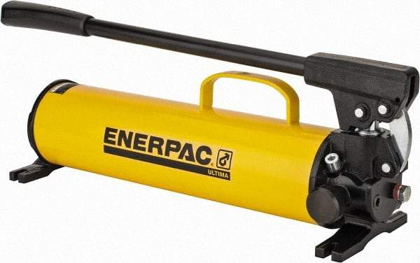 Enerpac - 1" Piston Stroke, 1-1/8" Piston Diam, 1.00, 0.15 Cu In per Stroke, 134 Cu In Reservoir Capacity, Manual Hydraulic Pump - 10,000 psi, 77 Lbs. Max Handle Effort, 2 Stage - Americas Industrial Supply