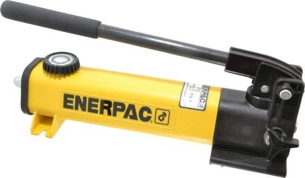 Enerpac - 1/2" Piston Stroke, 3/4" Diam, 0.221, 0.055" Cu In per Stroke, 20 Cu In Reservoir Capacity, Manual Hydraulic Pump - 10,000 psi, 78 Lbs. Max Handle Effort - Americas Industrial Supply