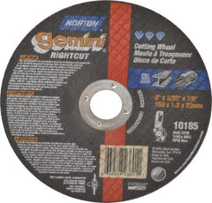 Norton - 6" Aluminum Oxide Cutoff Wheel - 3/32" Thick, 7/8" Arbor, 10,185 Max RPM, Use with Angle Grinders - Americas Industrial Supply