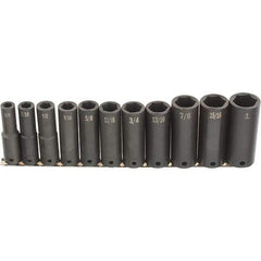 SK - 11 Piece 1/2" Drive Deep Impact Socket Set - 6 Points, 1/2 to 1-1/4", Inch Measurement Standard - Americas Industrial Supply