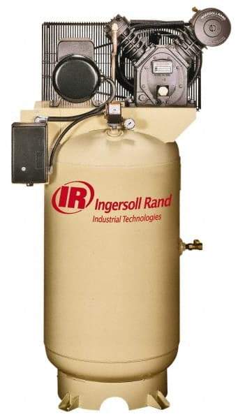 Ingersoll-Rand - 7.5 hp, 80 Gal Stationary Electric Vertical Air Compressor - Single Phase, 175 Max psi, 24 CFM, 230 Volt - Americas Industrial Supply