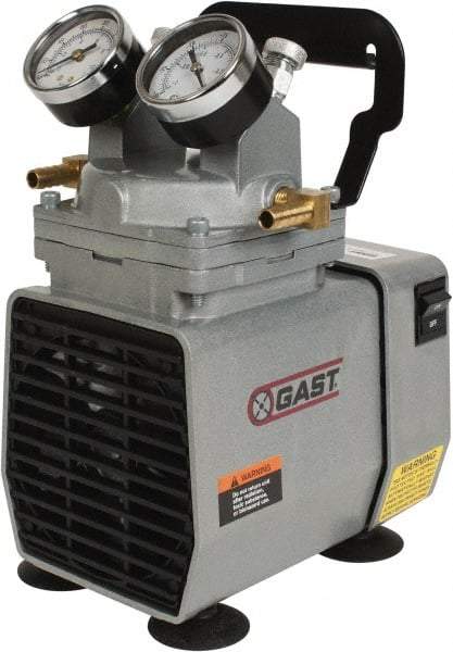 Gast - 1/8 HP Lab Model Diaphragm Pump - 115 VAC, 60 Max psi, 7.62" Long x 5.12" Wide x 7.59" High - Americas Industrial Supply