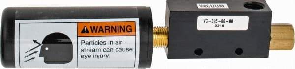 Gast - 2.2 CFM Open Flow Venturi Single Stage Vacuum Generator - 1/4 FPT Vacuum Port, 27 In/Hg Max Vacuum Pressure, 30-3/4 Max psi, 3.5 CFM Air Consumption & 8.18" Length x 1.66" Wide x 1.66" High - Americas Industrial Supply