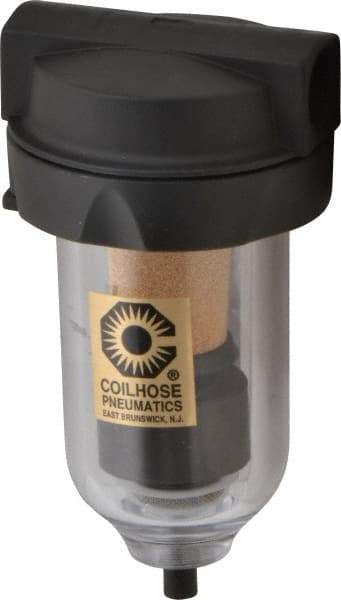 Coilhose Pneumatics - 3/8" Port, 5" High, FRL Filter with Polycarbonate Bowl & Automatic Drain - 150 Max psi, 120°F Max, 4 oz Bowl Capacity - Americas Industrial Supply