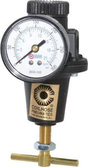 Coilhose Pneumatics - 1/4 NPT Port, 40 CFM, Cast Aluminum Heavy-Duty T-Handle Regulator - 0 to 200 psi Range, 250 Max psi Supply Pressure, 1/4" Gauge Port Thread, 3" Wide x 5-1/2" High - Americas Industrial Supply