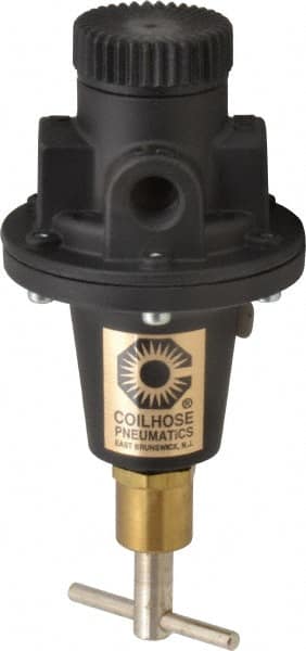 Coilhose Pneumatics - 1/4 NPT Port, 40 CFM, Cast Aluminum Tamper Proof Heavy-Duty T-Handle Regulator - 0 to 200 psi Range, 250 Max psi Supply Pressure, 1/4" Gauge Port Thread, 3" Wide x 5-1/2" High - Americas Industrial Supply