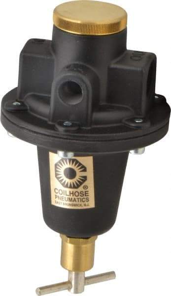 Coilhose Pneumatics - 1/2 NPT Port, 80 CFM, Cast Aluminum Tamper Proof Heavy-Duty T-Handle Regulator - 0 to 60 psi Range, 250 Max psi Supply Pressure, 1/4" Gauge Port Thread, 4" Wide x 7" High - Americas Industrial Supply