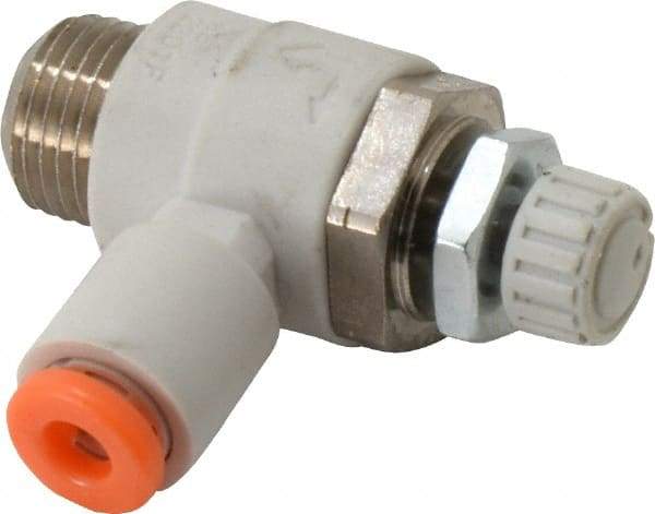 SMC PNEUMATICS - 1/8" Tube OD x 1/8" Male NPT Flow Control Elbow Valve - Meter Out - Americas Industrial Supply