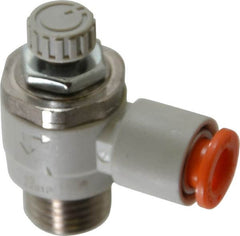 SMC PNEUMATICS - 1/4" Tube OD x 1/4" Male NPT Flow Control Elbow Valve - Meter Out - Americas Industrial Supply