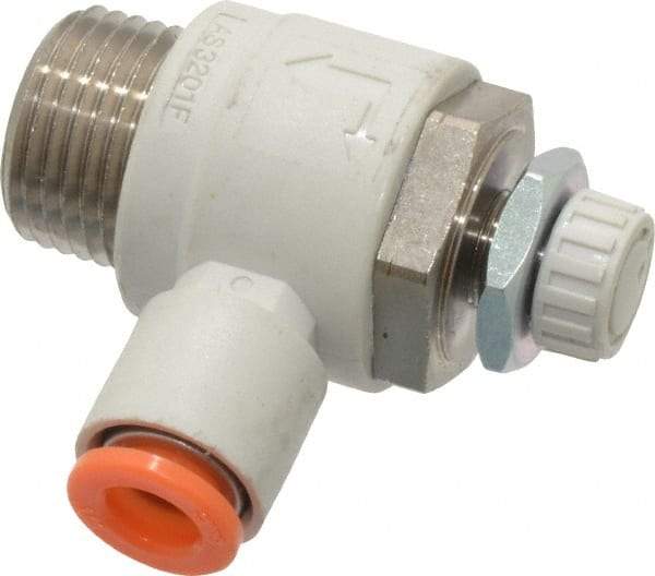 SMC PNEUMATICS - 1/4" Tube OD x 3/8" Male NPT Flow Control Elbow Valve - Meter Out - Americas Industrial Supply