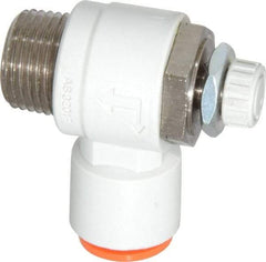 SMC PNEUMATICS - 3/8" Tube OD x 3/8" Male NPT Flow Control Elbow Valve - Meter Out - Americas Industrial Supply